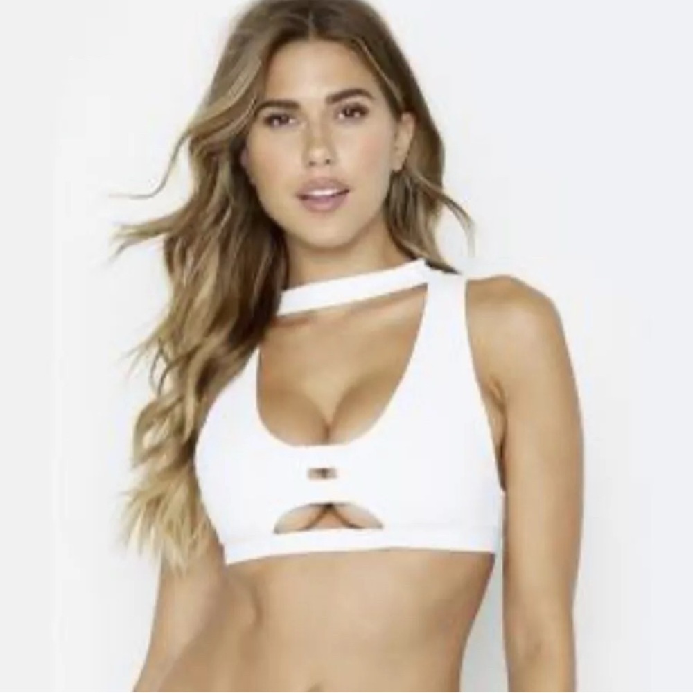 Beach Bunny Gwen High Neck Bikini  medium top only white